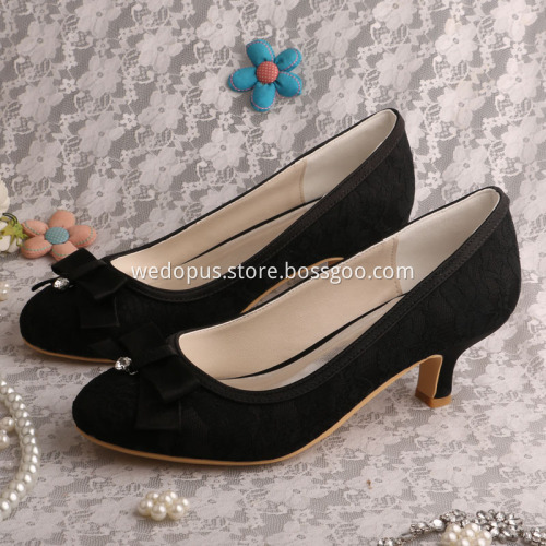Low Heel Bridal Shoes Champagne Lace with Bowtie